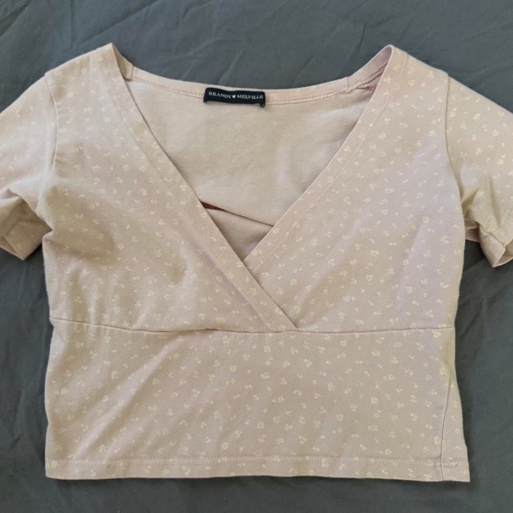 Brandy Melville Tan Cream Crop Wrap Blouse